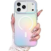 AIGOMARA Magnetic Case for iPhone 17 Pro [Compatible with Magsafe] [Fluorescent Holographic Iridescent] Slim Shockproof Matte Back Protective Phone Cover for Women Girls 6.3 Inch