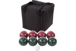 HEY! PLAY! Bocce Ball Set Regulation Size - Lawn Game for Backyard or Beach - Includes Red and Green Bocce Balls, Pallino, and Carrying Case by Trademark Games