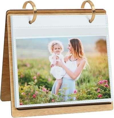 ZEEYUAN 6x4 Slip In Photo Album Frame 60 Pockets MDF Desk Calendar Style