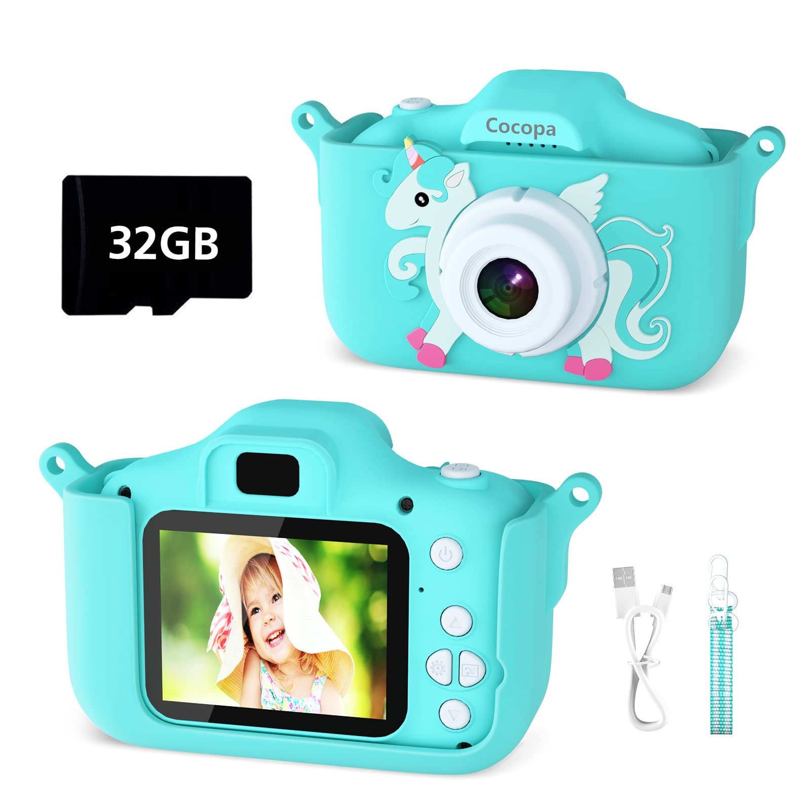 Cocopa Kids Camera Digital Camera for 3-12 Year Old Girls,1080P HD Video Camera for Kids with 32GB SD Card/2 Inch IPS Screen, Birthday Christmas Toy Gifts for 3 4 5 6 7 8 Year Old Girls (Mint) — image 1