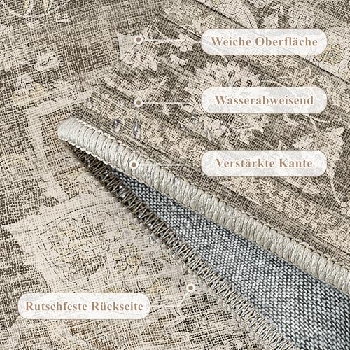 PureCozy Vintage Alfombra Salon 200x300cm Marrón Habitacion Alfombras Lavable Antideslizante Grande Tapete Dormitorio Pie de Cama Sala Comedor Carpet Pelo Corto Rug