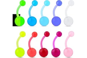 CM Crareesi Mania 10Pieces Belly Button Rings Glow in The Dark Belly Rings 14G Banana Barbells Colorful Navel Piercing Jewell