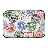 Metal ID Business and Credit Card Holder Hard Case Aluminum Wallet RFID Blocking (LightYellow Retro-Stamp)