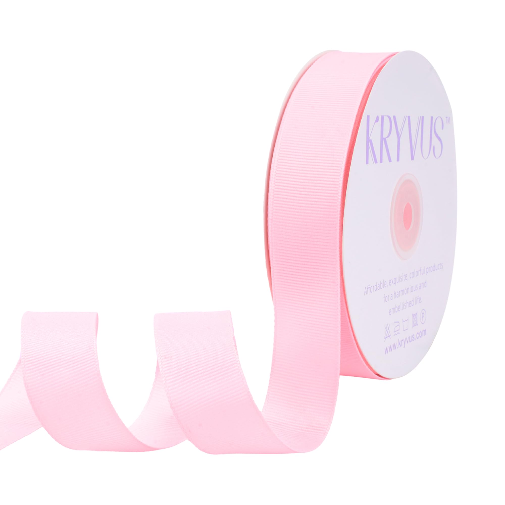 Kryvus Grosgrain Ribbon, Pearl Pink Ribbon 25mm x Continuous 45 Metres, Pearl Pink Grosgrain Ribbons Perfect for Gift Wrapping, Crafts, Sewing, Wedding Decor, DIY Hair Accessories and More