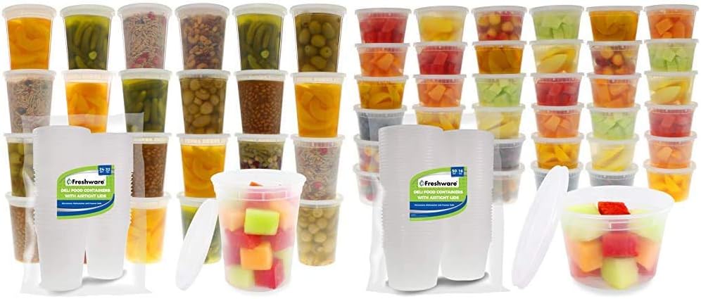 Freshware Food Storage Containers with Lids [24 Pack, 32oz] & Deli, Food Storage containers, 16 ounce, 16 oz. 50-Pack