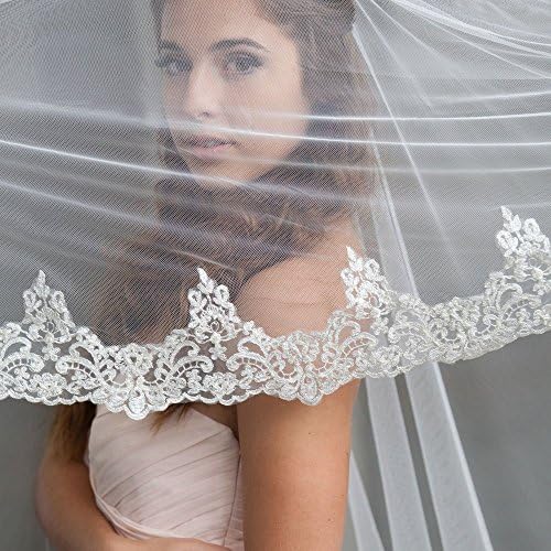 Lace Cathedral Mantilla Veil with Embellishments and Silver Threading