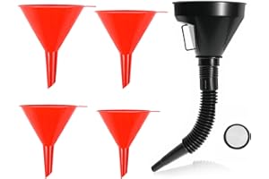 JUSTTOP 5PCS Automotive Funnels Set, Plastic Wide Mouth Oil Funnels with Detachable Spout and Filter, Flexible Right Angle Fu