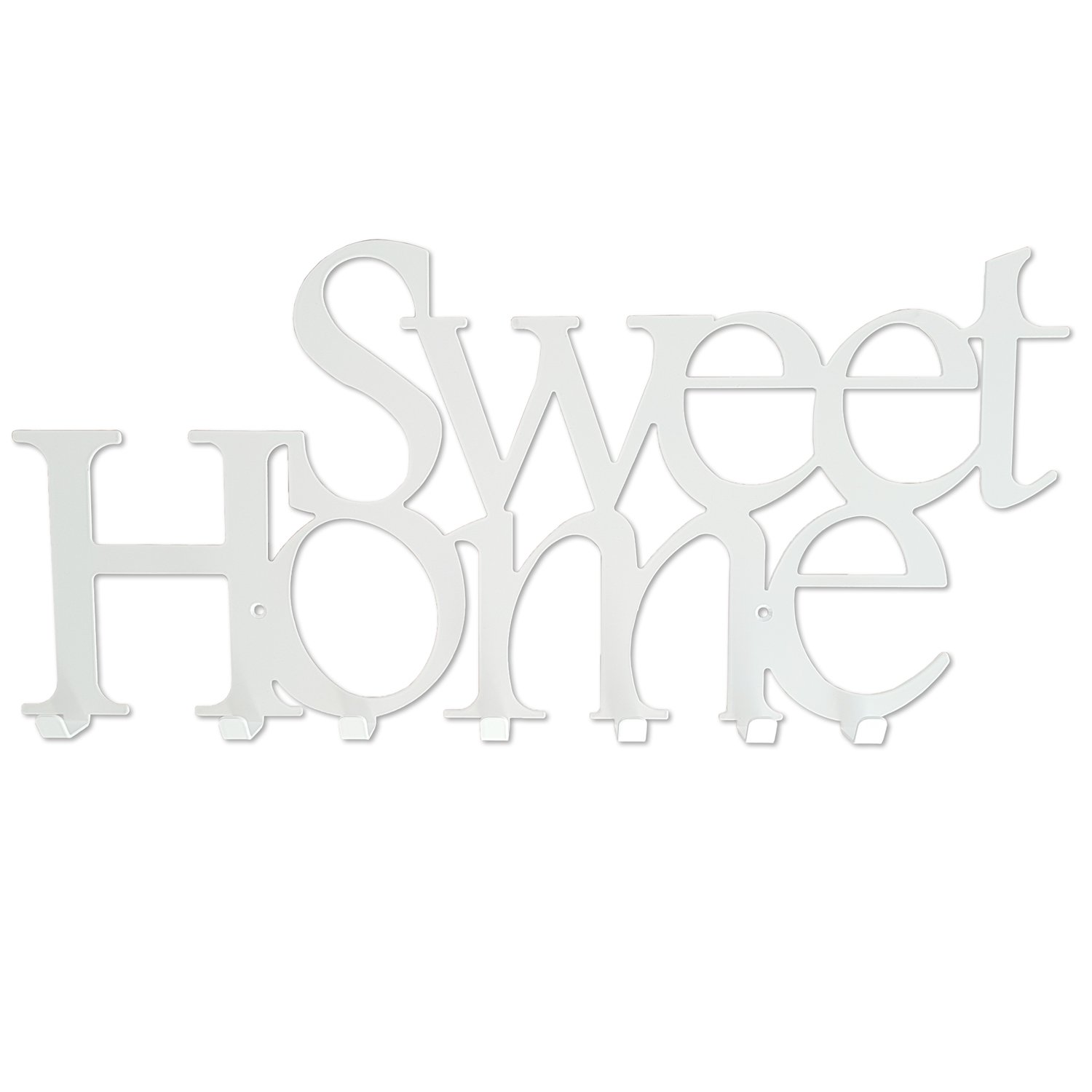 Wall Mounted Coat Clothing Rack Hangers 7 Hooks Decoration Design Steel Metal Black White 58cm (Sweet Home White)