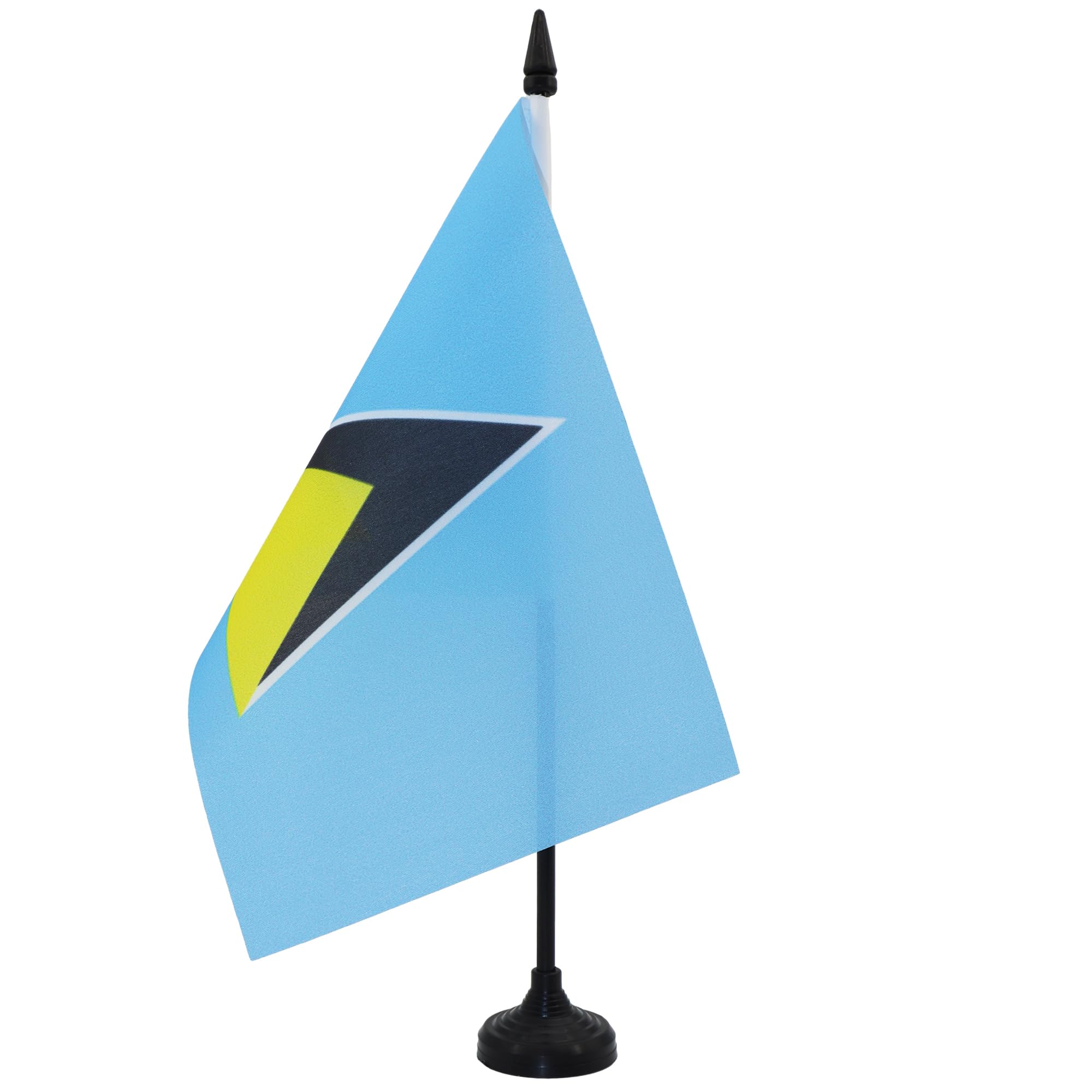 AZ FLAG Saint Lucia Table Flag 5'' x 8'' - Saint Lucian Office Decoration 100% Polyester 21 x 14 cm - Mini Desk Flag with Pole and Black Plastic Base