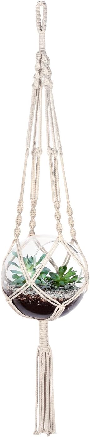 Mkono Macrame Plant Hanger Indoor Outdoor Hanging Planter Basket Cotton Rope 4 Legs 41 Inch: Garden & Outdoor