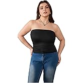 WDIRARA Women's Plus Size Strapless Ruched Crop Tube Tops Summer Slim Fit Sleeveless Bandeau Top