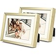 Golden State Art Two 5x7 Picture Frames - Gold Aluminum (Shiny Brushed) - Fit Photo 4x6 with Ivory Mat or 5x7 Without Mat - Metal Frame Real Glass (5x7, Set of 2, Gold)