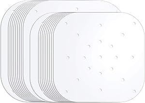 200 Pieces Air Fryer Liners 7.5 Inch 8.5 Inch Air Fryer Parchment Paper Square Steaming Paper Perforated Parchment Paper for Air Fryer Steaming Basket (White)