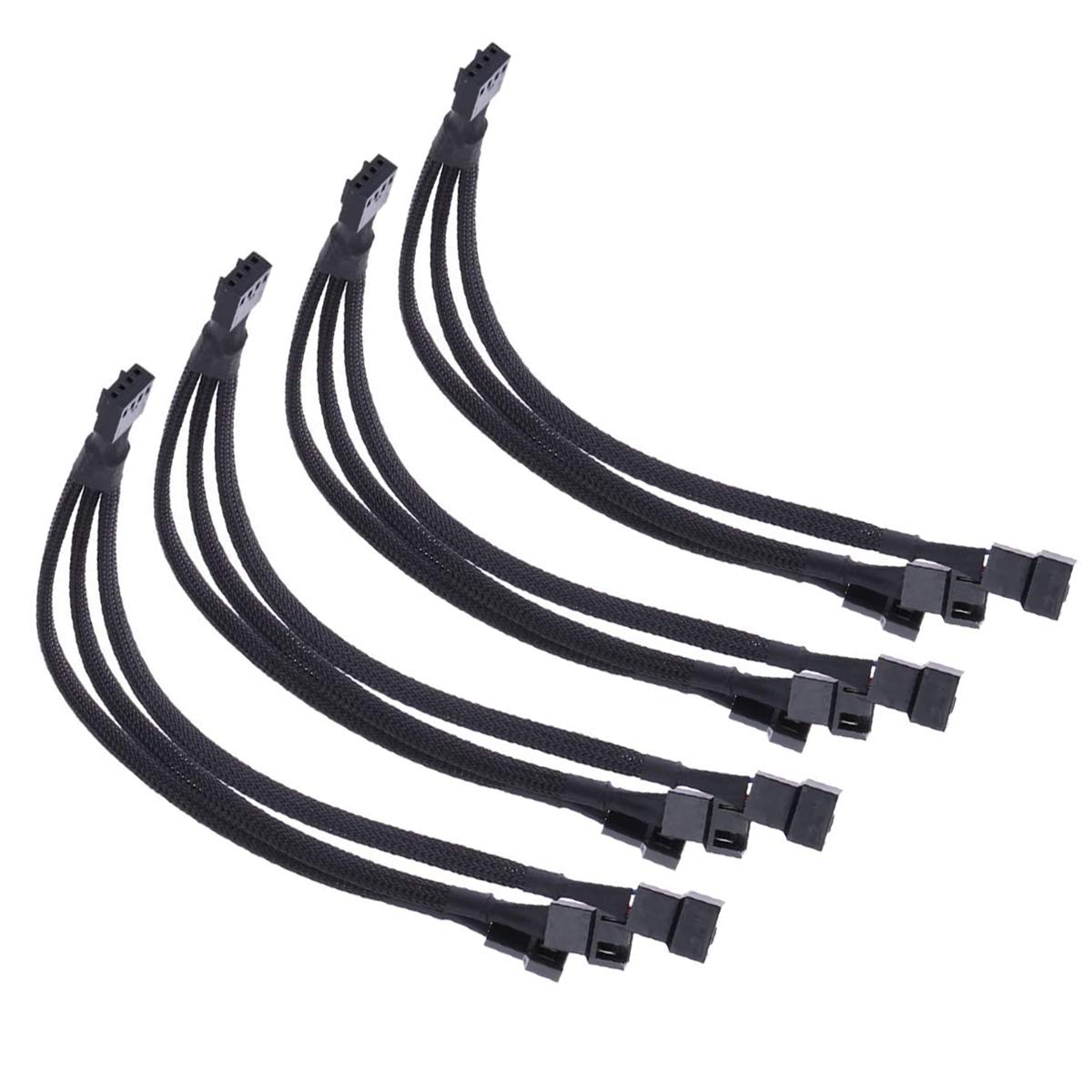 YMWALK 4 pin PWM Fan Cable Fan Splitter Adapter Cable 1 to 3 ways Converter Y Shaped Splitter Black Sleeved Extension Cable for Host Case (Pack of 4)