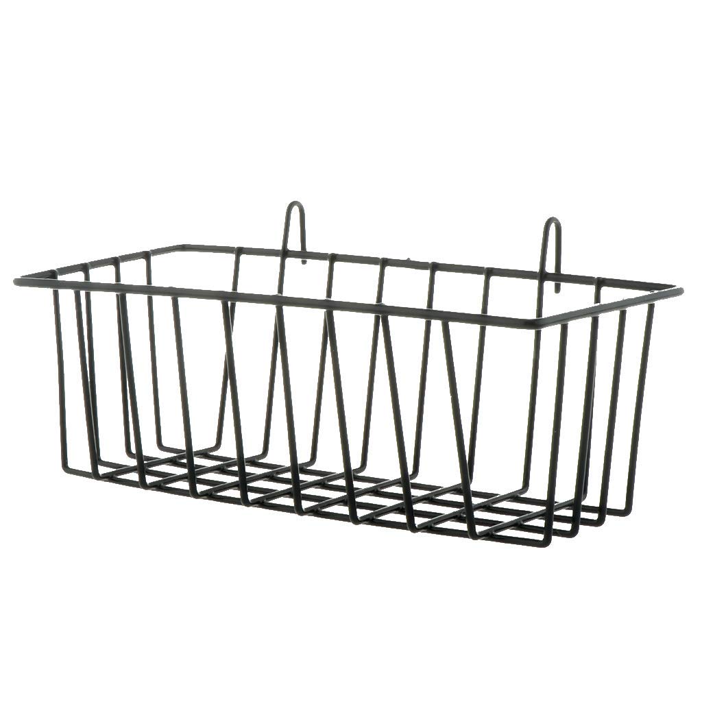shangmu Nordic style Metal Wire Grid Basket with Hook and Wall Mount Hanging Organizer Suit for Bookshelf/Bathroom Storage Home Supplies (Black)