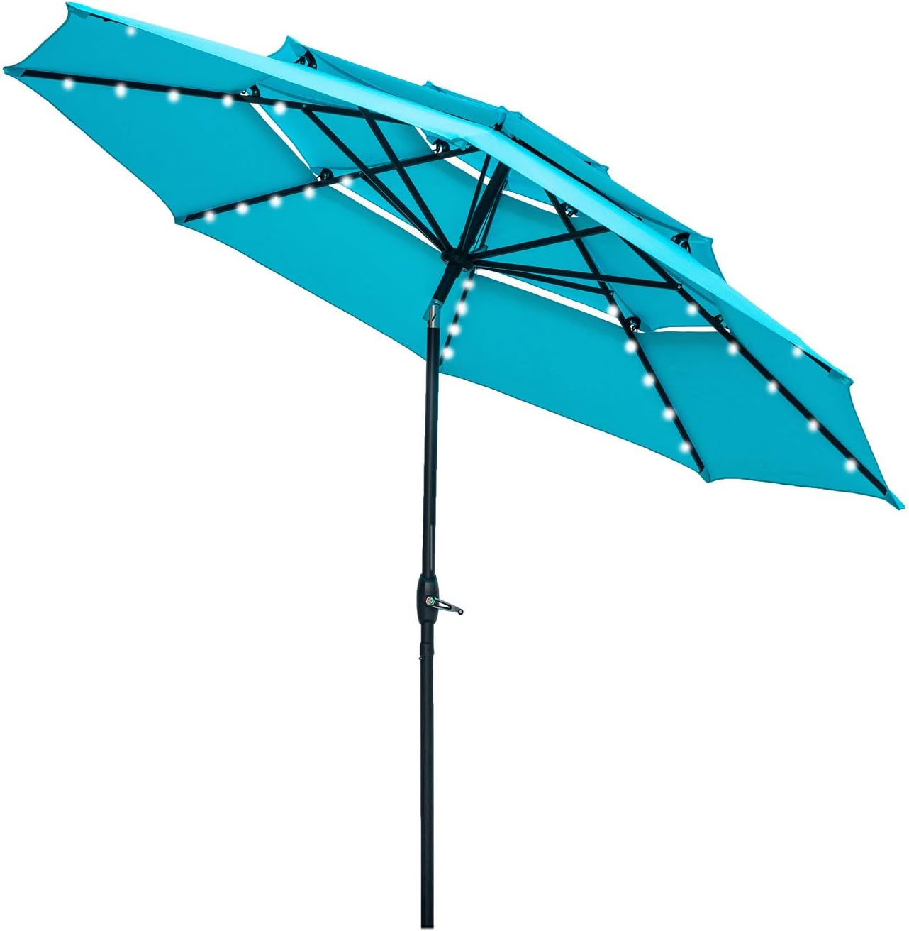 Amazon Com Outdoor Basic 10ft 3 Tiers Vented Patio Umbrella Market Table Umbrella With Lights And Crank Handle With Auto Tilt Mechanism Blue Garden Outdoor