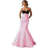 Bow Strapless Mermaid Prom Dresses for Women 3D Flower Polka Dots Evening Party Gown Formal