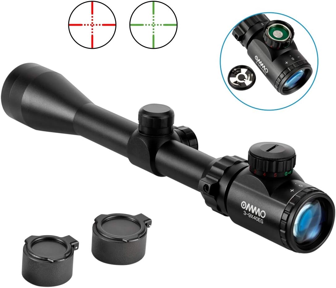 OMMO 3-9X40 Rifle Scope, Red Green Illuminated Optical Mil-Dot Riflescope for Hunting, with Flip-Open Covers : Sports & Outdoors