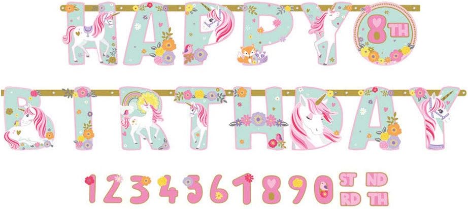 Amscan 120340 - Magical Unicorn Kids Birthday Party Add-an-Age Letter Banner Decoration - 3.2m, Pink, Jumbo