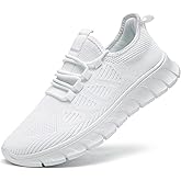 EKRBXA Men Tennis Shoes Running Shoes - Gym Sneakers Shoes Walking Workout Shoes Non Slip Walking Athletic Slip on Breathable Mesh Comfortable Lightweight Casual Fashion Sports Shoes White 12