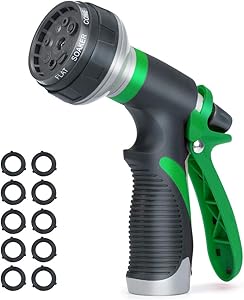 Accenter Water Hose Nozzle Water Spray Nozzle Heavy Duty Plastic Garden Hose Nozzle with 8 Patterns of Spray Perfect for Watering Plants Lawns,Washing Cars,Showering Dogs Green