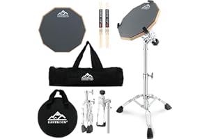 EASTROCK Practice Drum Pad Stand Bundles, 12 Inches Double Sided Silent Rubber Drum Pad, Rubber Dumb Drum with Drum Stand, 2*Drumsticks and Storage Bag for Beginners,gray