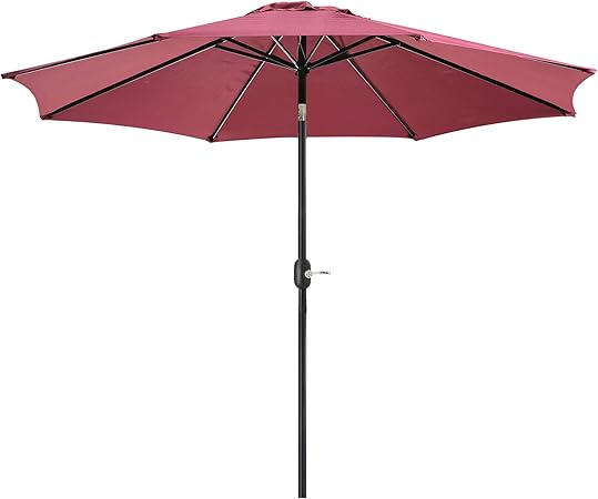 Amazon Com Uhinoos 9 Ft Patio Umbrella Outdoor Umbrella With Crank And 8 Ribs Polyester Aluminum Alloy Pole Tilt Button Outside Table Umbrella Fade Resistant Water Proof Patio Table Umbrella Wine Clothing