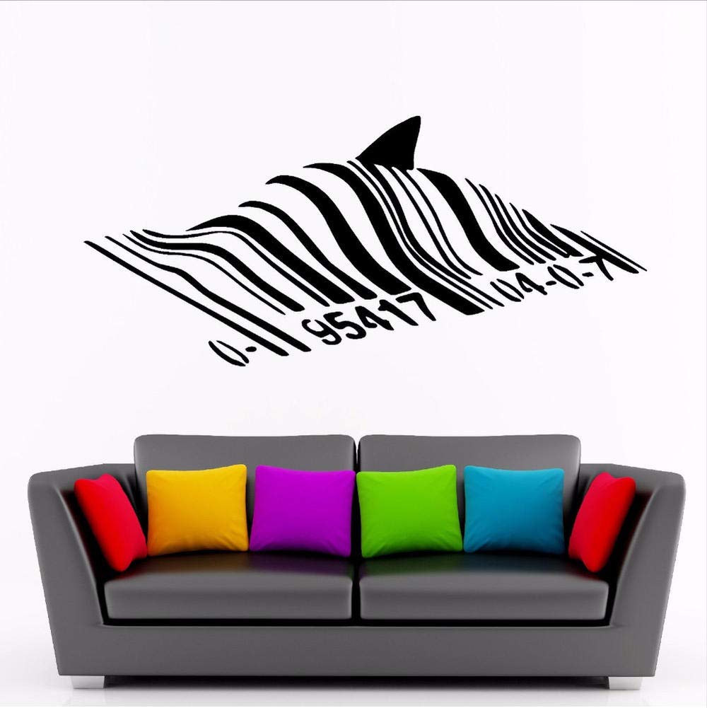 Wall Stickers Murals Barcode Shark Wall Decal Vinyl Street Art Graffiti Style Wall Art Mural Shark Design Home Street Wall Decoration 94X42Cm