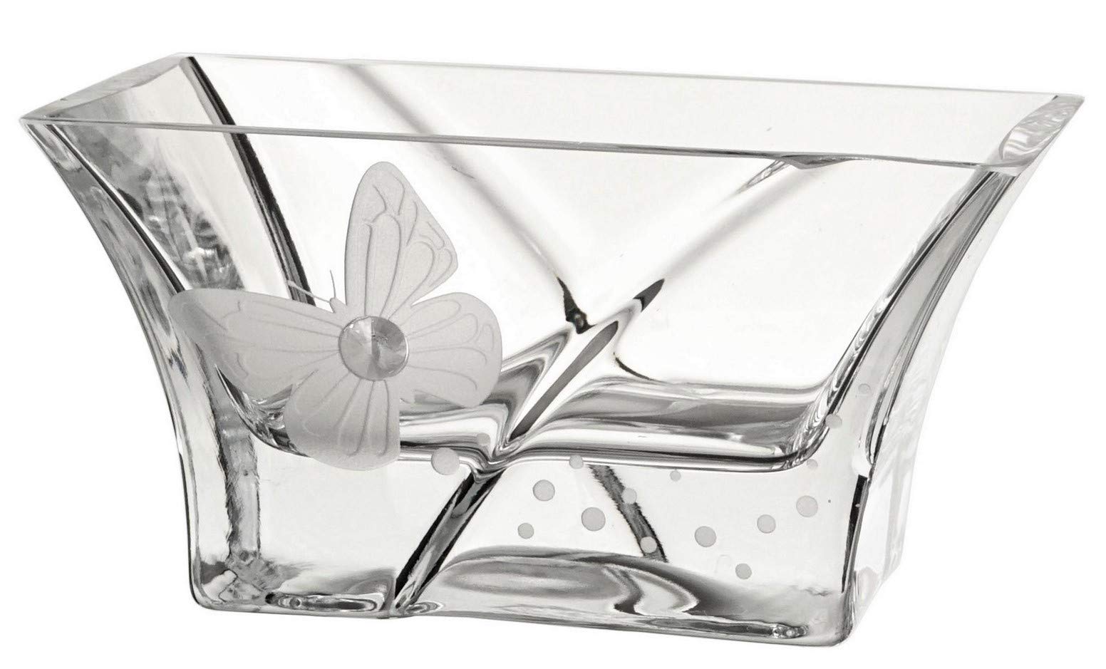 Anna's Exclusive Decor Luxury Hand Blown Glass Bowl - Decorated with Premium Crystal and Etched Butterfly - Unleaded Safe Glass - Small Centerpiece Bowl, Candy Dish - Diameter 18 cm (7 in)