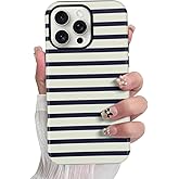 SOKAD Magnetic Horizontal Stripes Phone Case for iPhone 16 Pro Max, Cute Navy Blue Striped Line Pattern Compatible with Magsafe Matte Protective Case Cover with Screen Protector for Girls Women