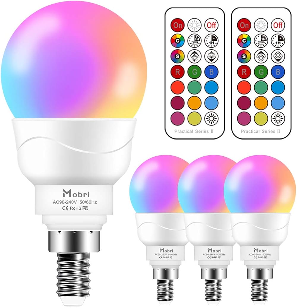 Mobri E14 LED Light Bulb 5W Color Changing RGB Remote 4 Pack 270° Beam 450LM
