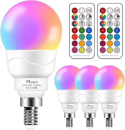 Mobri E14 LED Light Bulb 5W Color Changing RGB Remote 4 Pack 270° Beam 450LM