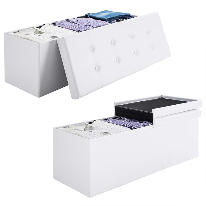 Deuba Faltbare Sitztruhe mit Stauraum | Weiß | Kunstleder | 80x40x40cm | 100 L | klappbar - Aufbewahrungsbox Sitzhocker