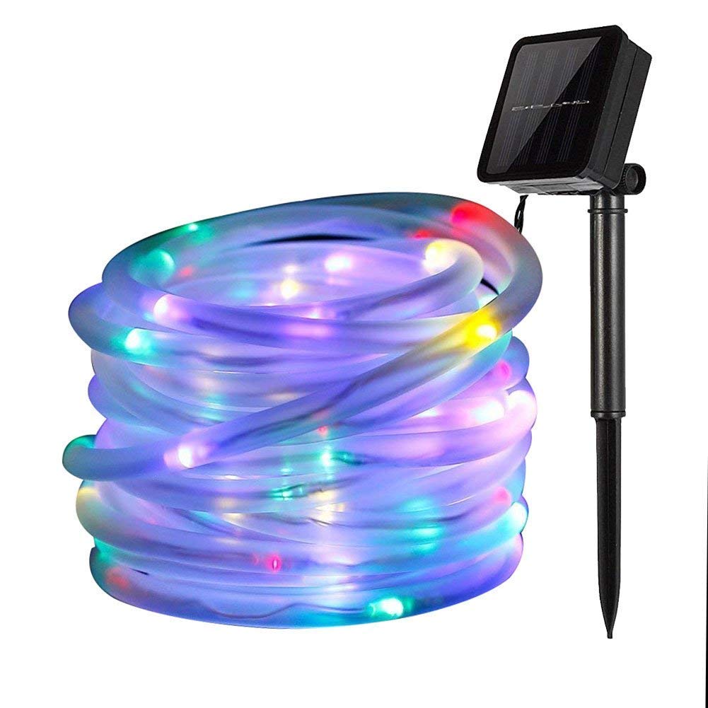 KEEDA Solar Rope Lights,39ft 100LED Tube Copper Wire Lights, Waterproof Outdoor Garden Light, Christmas Starry String Fairy Lights-Hollow Pipe-2 Light Modes-Multi