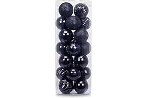 AUXO-FUN Small Size 28ct shatterproof Christmas Ball Ornaments in 4 Classic finishes for Christmas Tree Decoration (Black, 1.57“ Mini Size)