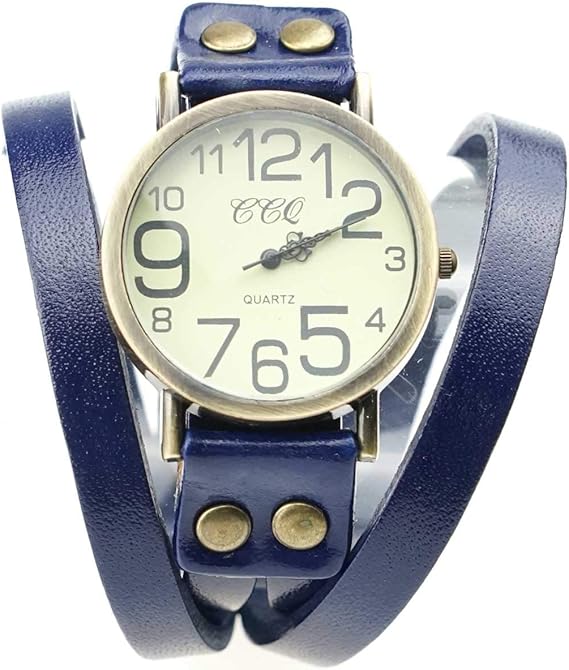 Amazon Over Rag アクセ感覚で レザーストラップブレスレットウォッチ 腕時計 時計 ブレスレット カジュアル時計 メンズ時計 レディース時計 レザー時計 革 ブレスレット アンティークカラー ブルー メンズ腕時計 腕時計 通販