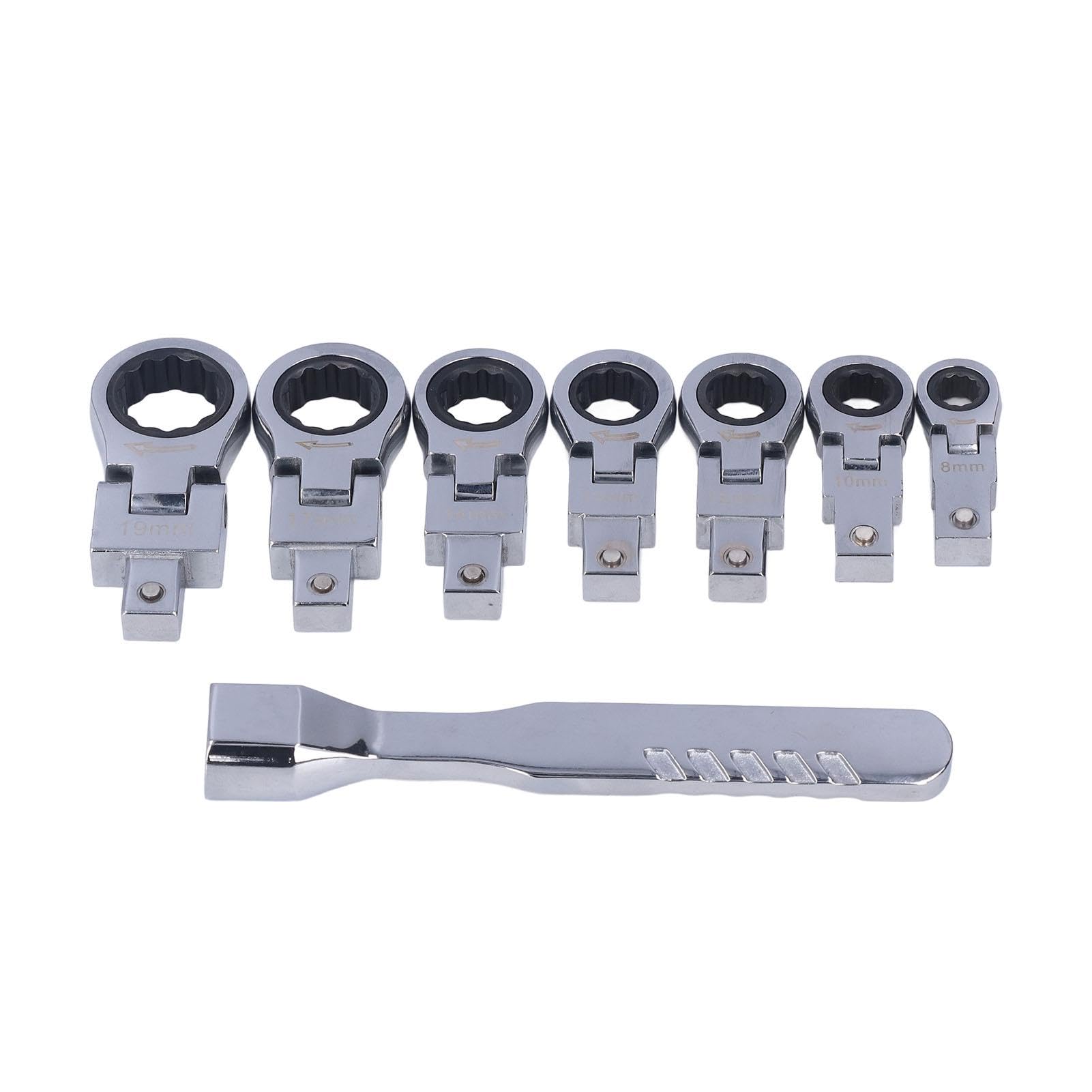 Fyearfly Flexible Ratcheting Wrench Set, 8Pcs Ratchet Wrenches Set Alloy Steel Ratcheting Spanner Set with 8-19mm Metric Ratchet Wrench Head for Tubing Maintenance