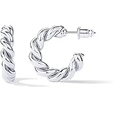 PAVOI 14K Gold Plated Twisted Rope Round Hoop Earrings in Rose, White and Yellow Gold