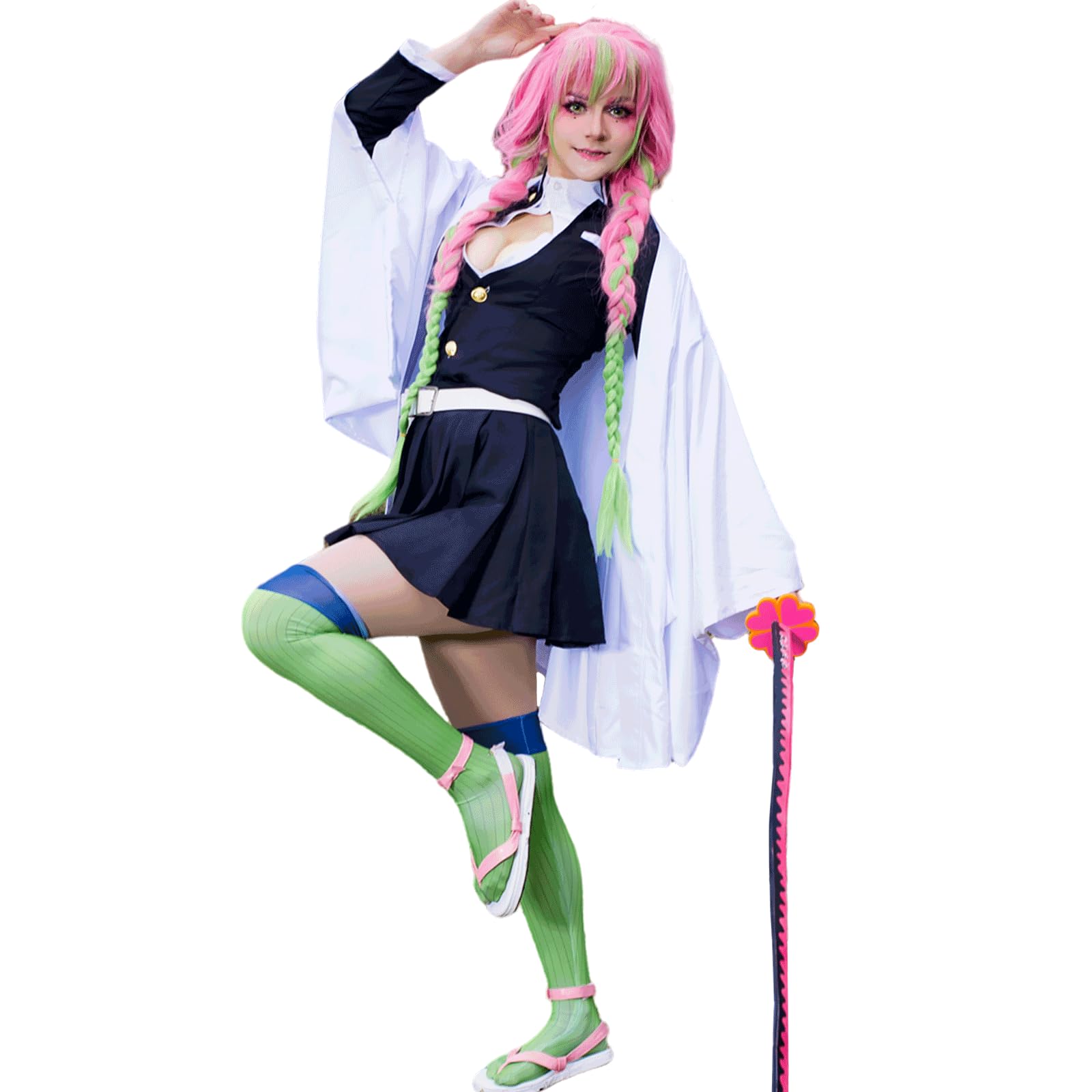CR ROLECOS Mitsuri Kanroji Cosplay Outfit Demon Slayer Mitsuri Cosplay Costume Womens Anime Robe Kimono Uniform Suit XXL