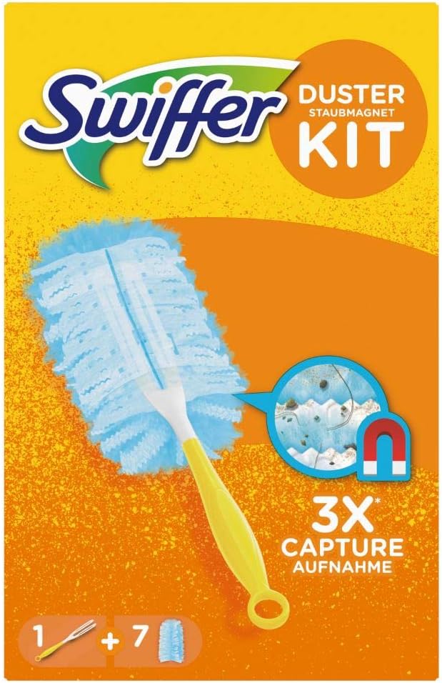 Swiffer Staubmagnet Starterset mit 1 Griff + 7 Tücher, nimmt 3x mehr Staub & Haare auf und schließt diese ein