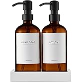 MaisoNovo Soap Dispenser 3-Piece Set | 16.9oz Amber Bottles with Black Plastic Pumps