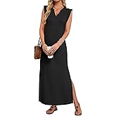AUSELILY Women's V Neck Maxi Dresses, Straight-Cut Wrinkle-Free, Summer Split Sleeveless Vacation Dress with Pockets 2026