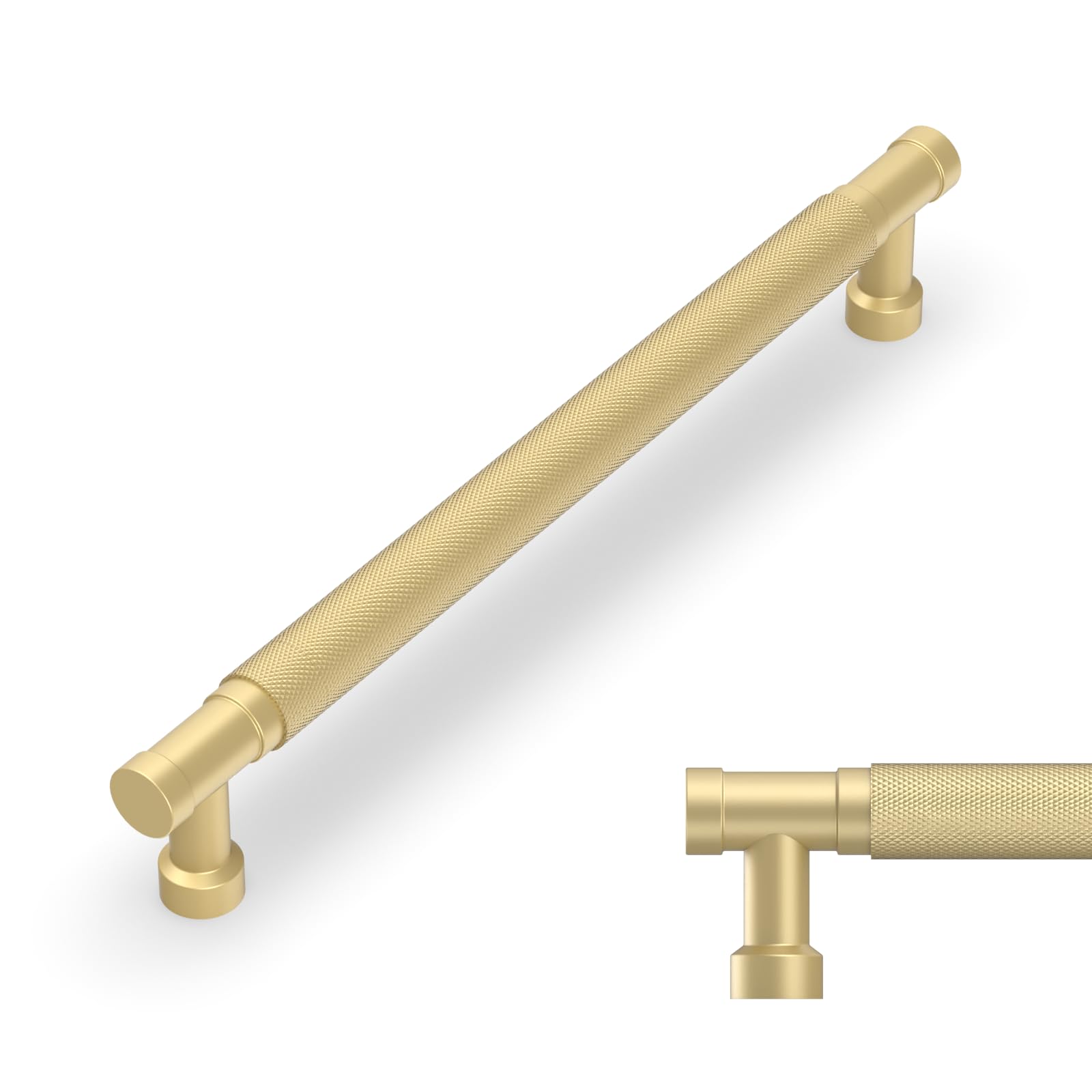 Amerdeco 10 Pack 7.5 Inch(192mm) Brushed Gold Cabinet Pulls Knurled Kitchen Cabinet Handles, Cabinet Pulls Kitchen Cabinet Hardware for Cupboard Drawer Pulls AM028