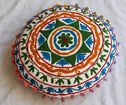 Handicraftofpinkcity Indian Vintage Suzani Ottoman Embellished With Embroidery Foot Stool Floor Cushion Cover, Living Room Ottoman Cover Handmade Pouffe Cover 16''