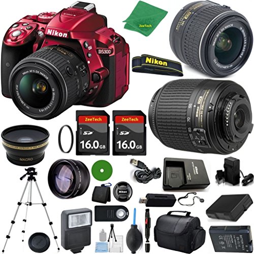 Nikon D5300 Red - International Version (No Warranty), 18-55mm f/3.5-5.6 DX VR, Nikon 55-200mm f4-5.6G ED DX, 2pcs 16GB Memory, Case, Wide Angle, Telephoto, Battery, Charger Nikon D5300 Red - International Version (No Warranty), 18-55mm f/3.5-5.6 DX VR, Nikon 55-200mm f4-5.6G ED DX, 2pcs 16GB Memory, Case, Wide Angle, Telephoto, Battery, Charger