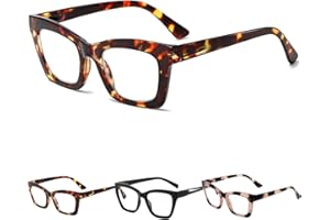 3 Pack Tortoiseshell Reading Glasses, New Blue Light Blocking Oversized Square Readers for Women
