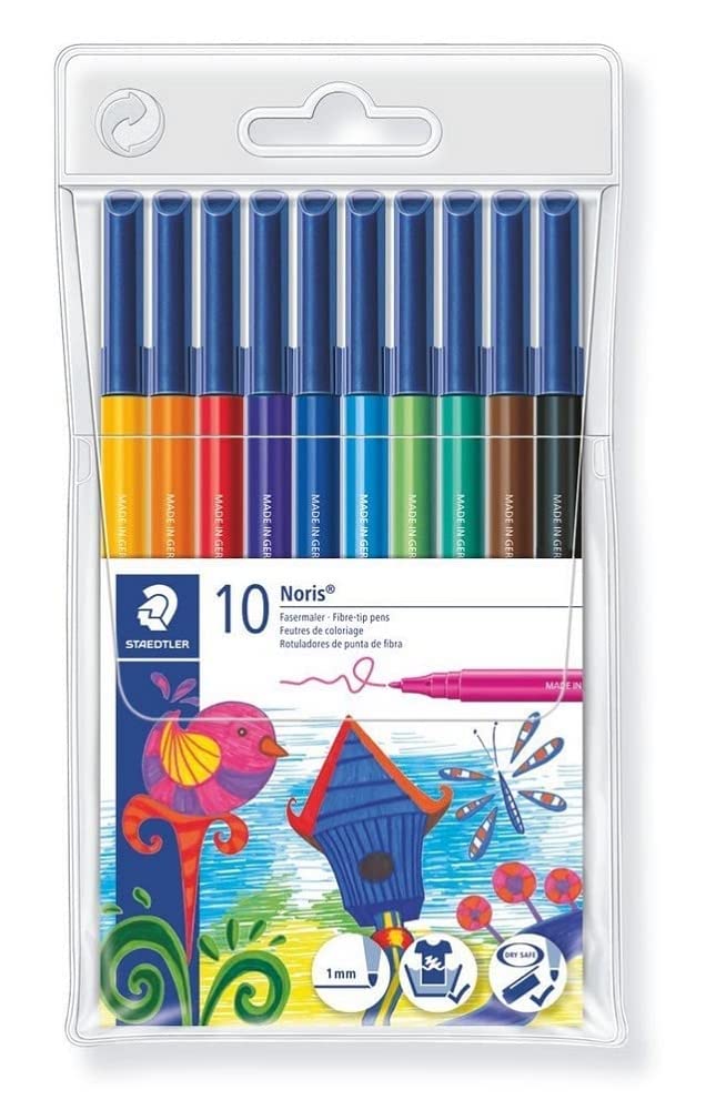 STAEDTLER Noris 326 WP10 Fibre Tip Pen in Wallet, Assorted Colours, Pack of 10