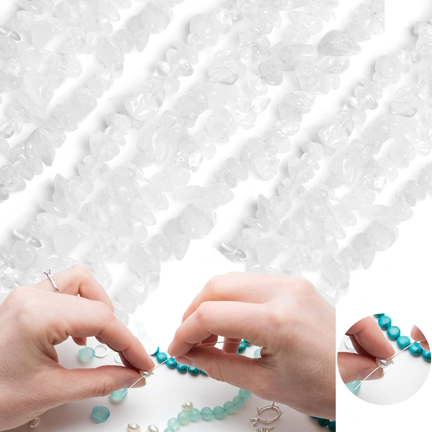 XIANNVXI 400 Pcs Drilled Clear Quartz Beads for Jewelry Making,5-8mm Irregular Tumbled Crystal Chip Loose Craft White Beads for Crafting