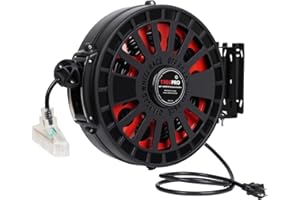 TXECPRO 14 Gauge Retractable Extension Cord Reel, 50 FT Heavy Duty Power Cord, 14AWG/3C SJTOW, Lighted Triple Tap, 13AMP, Ceiling/Wall Mount for Garage and Shop, UL Listed