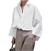 GORGLITTER Women's Button Down Shirts Bell Long Sleeve Top Oversized Collar Work Casual Dressy Dress Blouses Tops